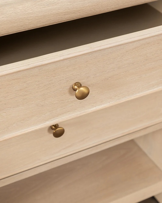 Callum Nightstand – Light Oak | Brass Knobs