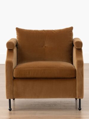 Dorian Armchair – Caramel Velvet | Black Metal Base