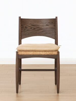 Elara Dining Chair – Dark Oak | Woven Cushion