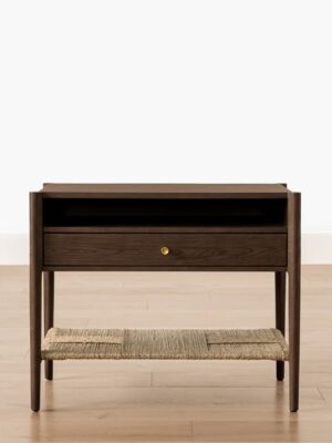 Everett Nightstand – Walnut Finish | Woven Shelf