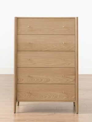 Everett Tallboy Dresser – Light Oak Finish | Brass Handles
