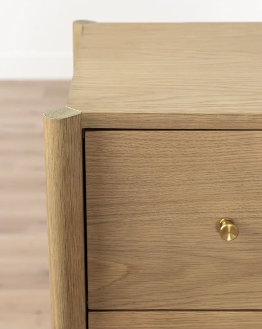 Everett Tallboy Dresser – Light Oak Finish | Brass Handles