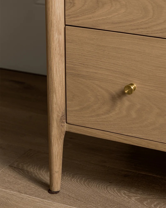 Everett Tallboy Dresser – Light Oak Finish | Brass Handles