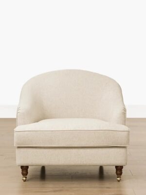 Iona Armchair – Linen Fabric | Wooden Castor Legs