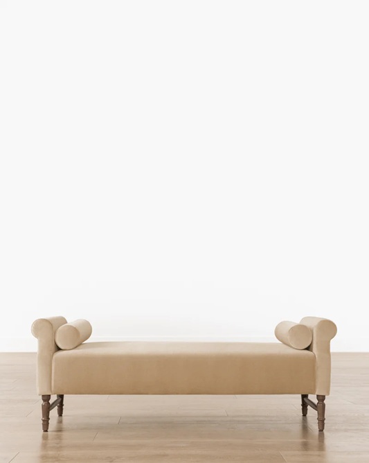 Leona Bench – Beige Velvet | Walnut Legs