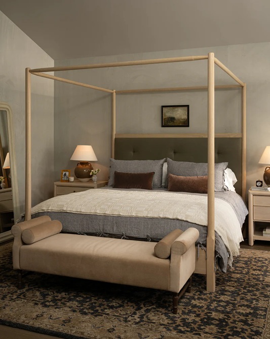 Leona Bench – Beige Velvet | Walnut Legs