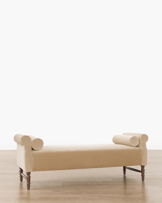 Leona Bench – Beige Velvet | Walnut Legs