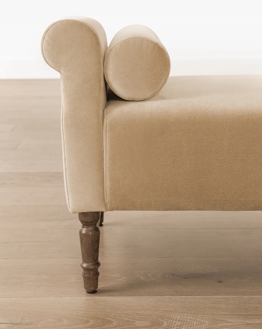 Leona Bench – Beige Velvet | Walnut Legs