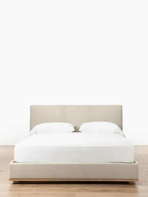 Lunara Bed – Textured Fabric & Oak Base