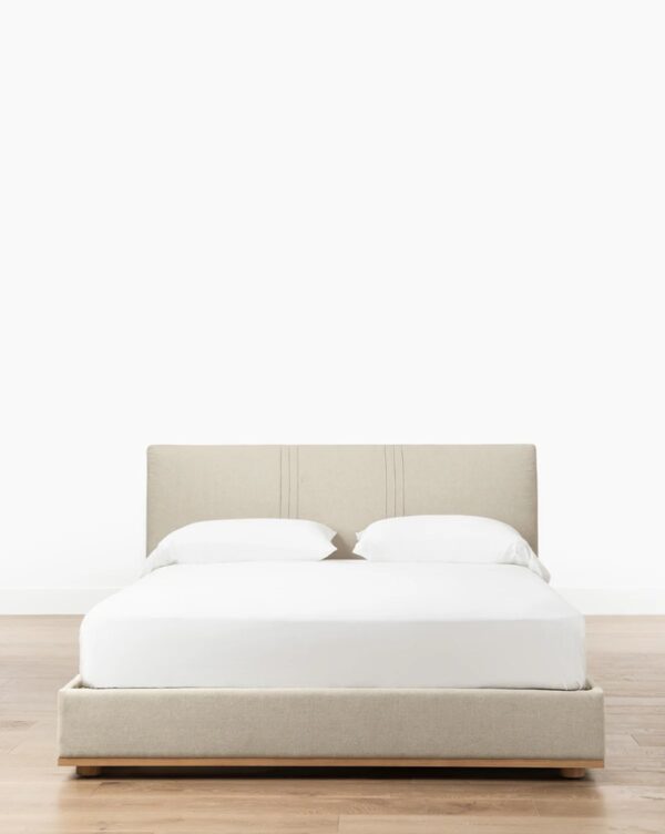 Lunara Bed – Textured Fabric & Oak Base