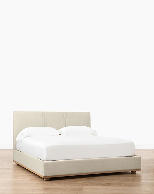 Lunara Bed – Textured Fabric & Oak Base