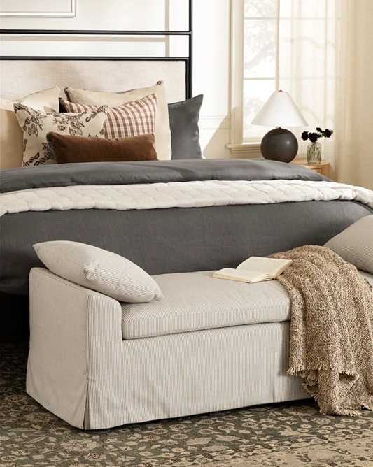 maeva-bench-upholstered-linen-skirted-base-3 Maeva Bench – Upholstered Linen | Skirted Base