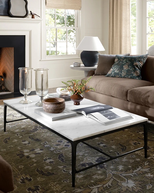 Milan Coffee Table – White Marble | Black Iron Frame