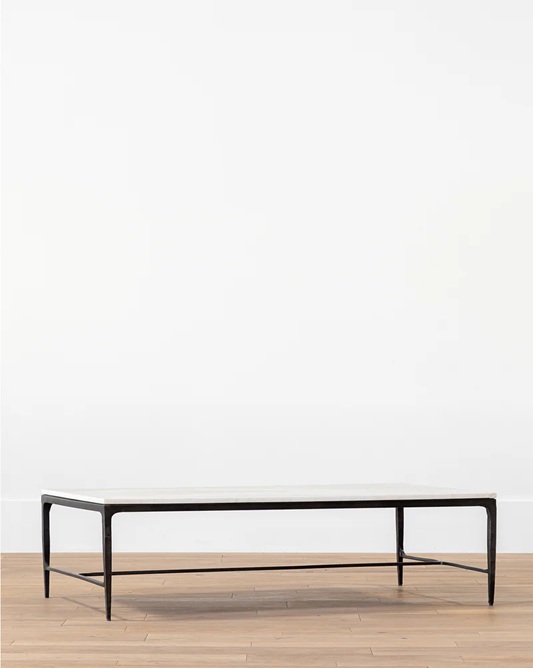 Milan Coffee Table – White Marble | Black Iron Frame