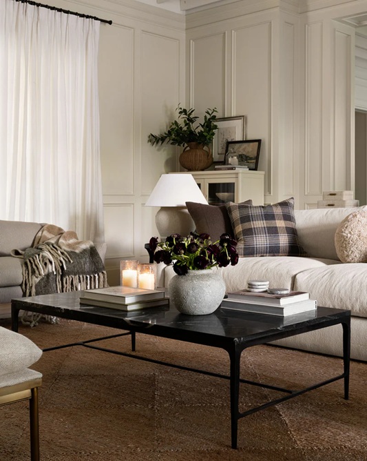 Milan Coffee Table – White Marble | Black Iron Frame