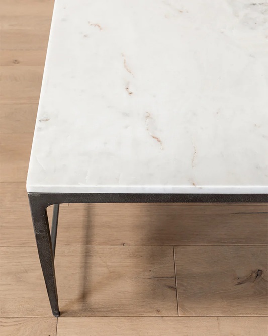 Milan Coffee Table – White Marble | Black Iron Frame