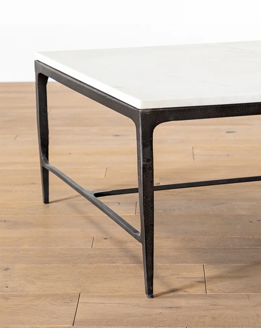 Milan Coffee Table – White Marble | Black Iron Frame