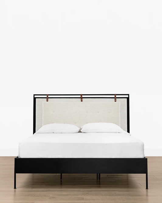 Nola Bed – Iron Frame | Textured Fabric Headboard