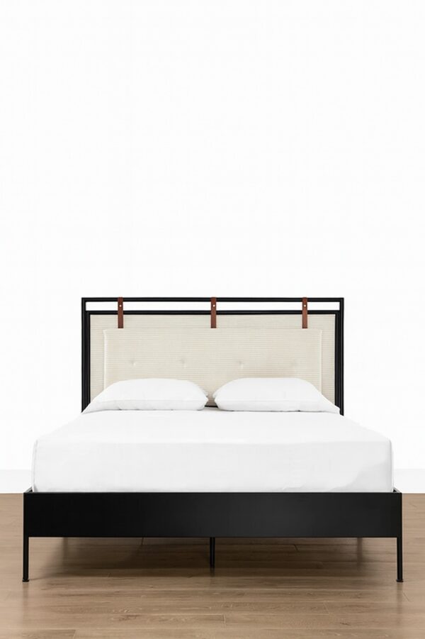 Nola Bed – Iron Frame | Textured Fabric Headboard