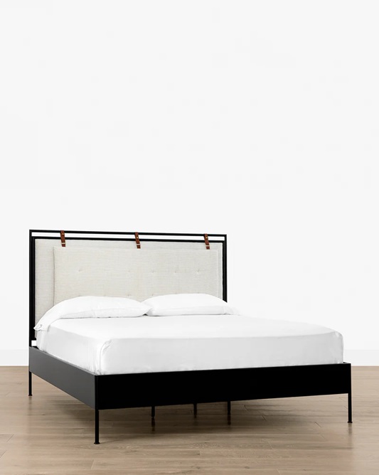 Nola Bed – Iron Frame | Textured Fabric Headboard