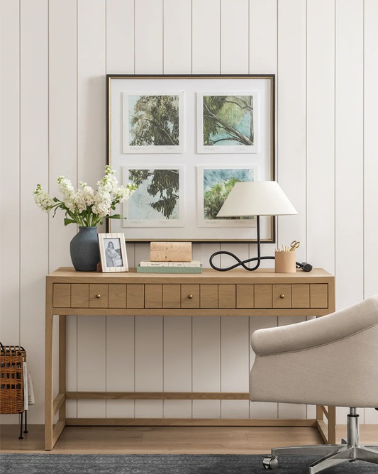 Ronan Desk – Natural Oak | Brass Knobs