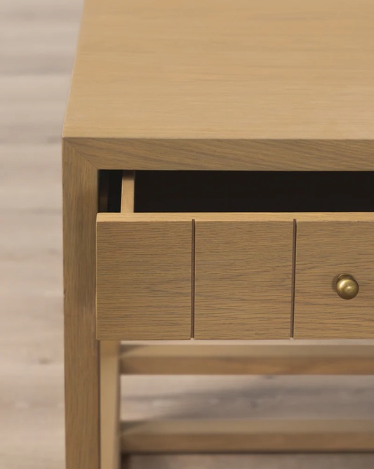 Ronan Desk – Natural Oak | Brass Knobs