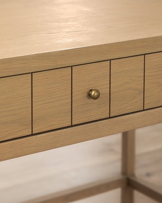 Ronan Desk – Natural Oak | Brass Knobs