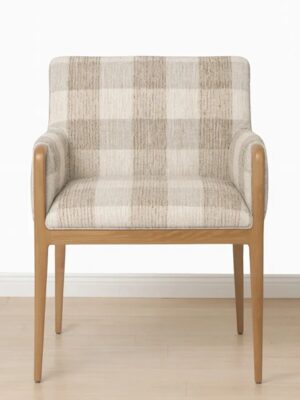 Thea Dining Chair – Linen Check | Oak Wood