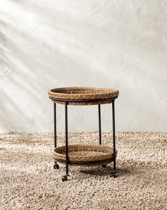 Solara Outdoor Bar Cart – Handwoven Rattan | Natural Weave Finish