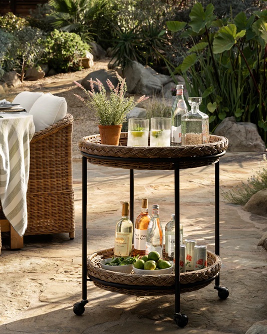 Solara Outdoor Bar Cart – Handwoven Rattan | Natural Weave Finish