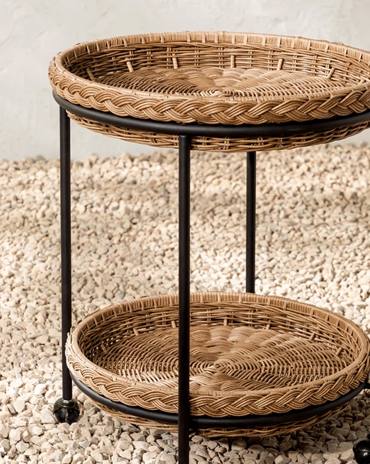 Solara Outdoor Bar Cart – Handwoven Rattan | Natural Weave Finish