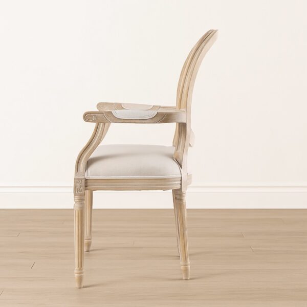 Louis Arm Dining Chair – Oak Frame | Linen Upholstery