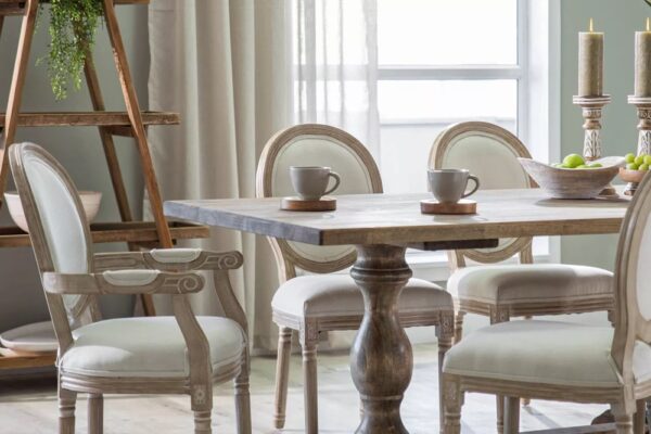 Louis Arm Dining Chair – Oak Frame | Linen Upholstery