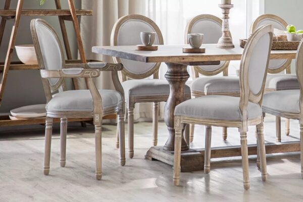 Louis Arm Dining Chair – Oak Frame | Linen Upholstery