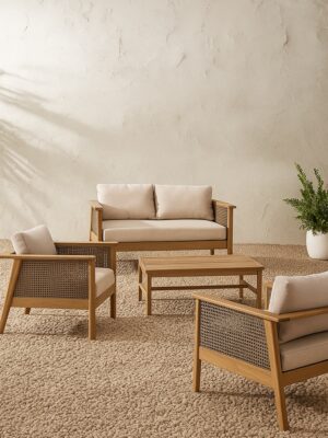 Onix Outdoor Lounge Set – Natural Oak | Rattan Weave