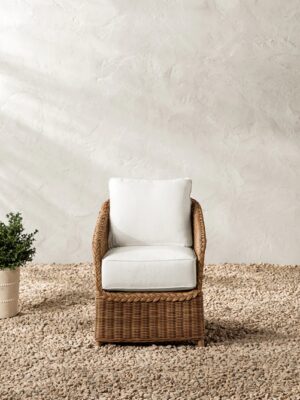 Solara Outdoor Chair – Handwoven Rattan | Cotton Blend